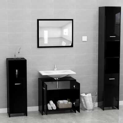 vidaXL Komplet kopalniškega pohištva visok sijaj črn inženirski les