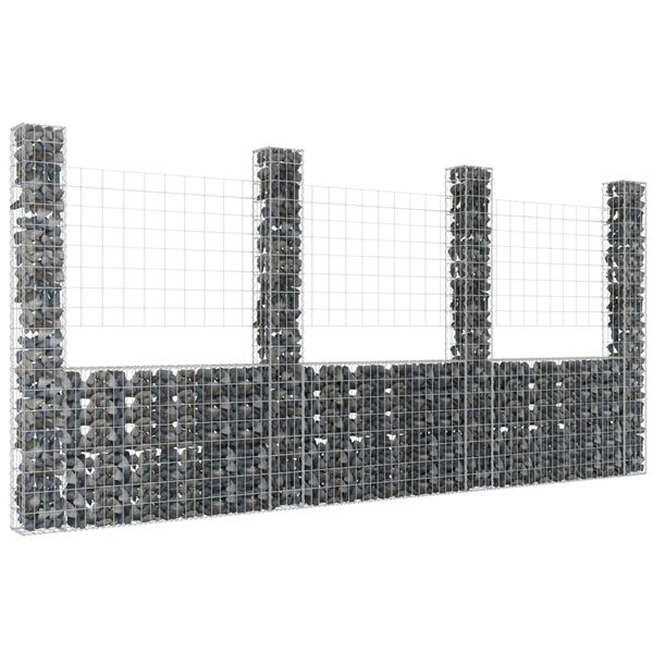 vidaXL Gabion košara U-oblike s 4 stebri železo 380x20x200 cm