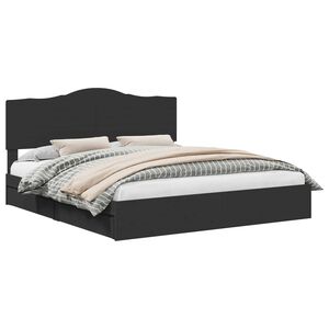 vidaXL Postelja s shranjevanjem Črna 200 x 200 cm Konstruiran les