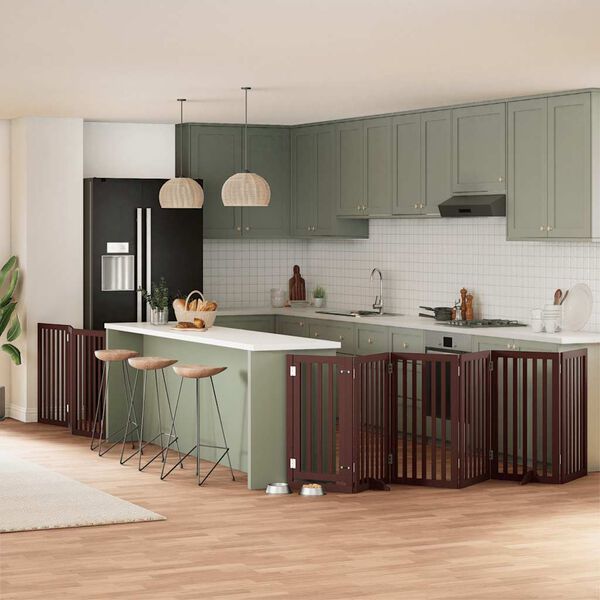 vidaXL Ograda za pse z vrati zložljiva 9 panelov rjava 450 cm les