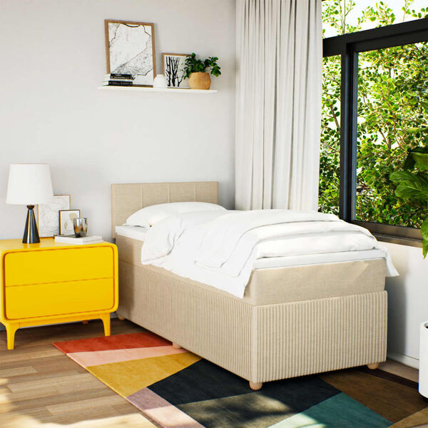 vidaXL Box spring postelja z vzmetnico krem 100x200 cm blago