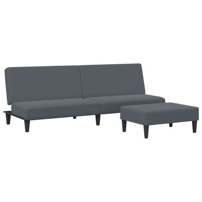vidaXL Kavč dvosed z ležiščem in stolčkom za noge temno siv žamet
