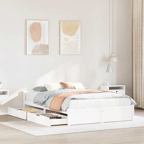 vidaXL Posteljni okvir brez vzmetnice bel 140x190 cm trdna borovina