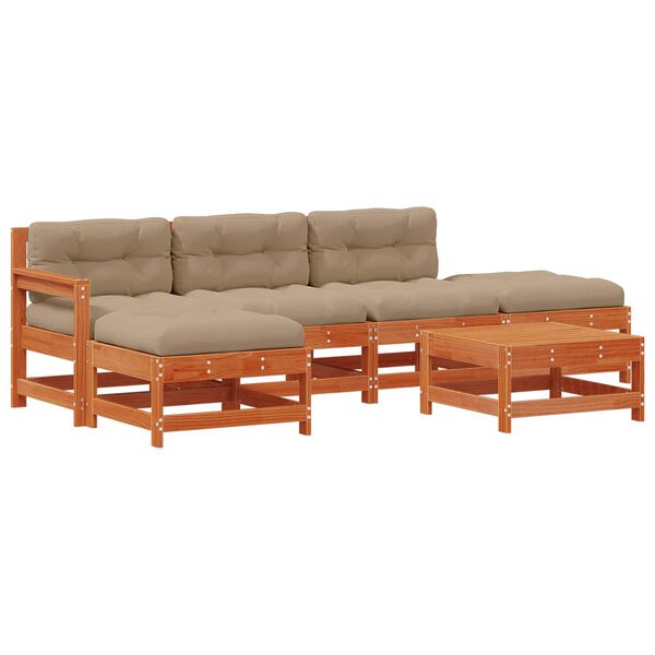 vidaXL Vrtna dnevna garnitura 6 pcs Voskan Rjava Masivna borovina