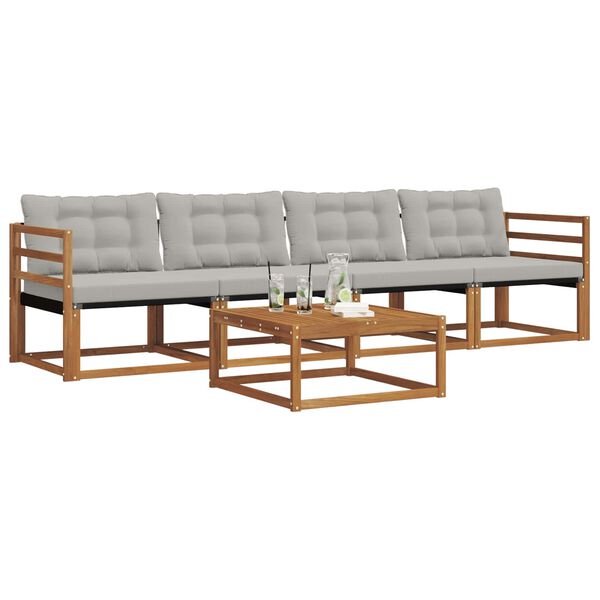 vidaXL Zunanja garnitura za sedenje 5 pcs Naravna in svetlo siva