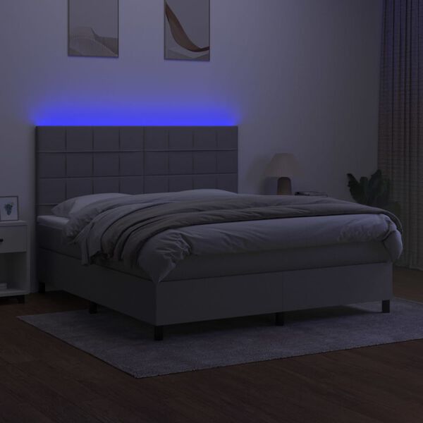 vidaXL Box spring postelja z vzmetnico LED sv. siva 180x200 cm blago