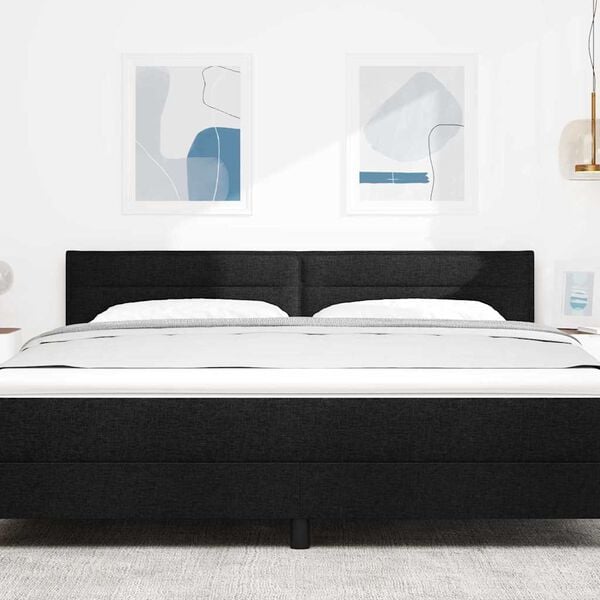 vidaXL LED glava postelje z LED lučmi Črna 180 cm Poliester