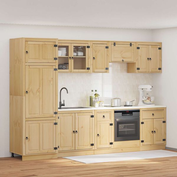 vidaXL Za omarice s predalom s polico 9 pcs Med Masivno borovo les