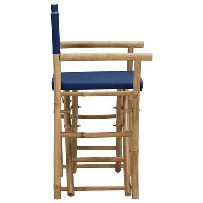 vidaXL Zložljiv režiserski stol 2 kosa moder bambus in blago