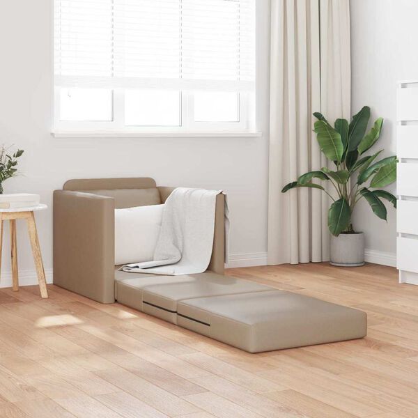 vidaXL Talni raztegljiv kavč 2 v 1 kapučino 112x174x55 cm umetno usnje