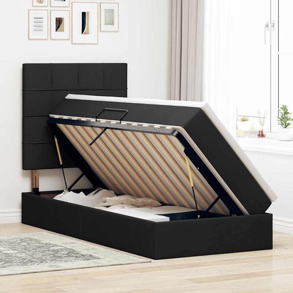 vidaXL Postelja z dodatnim prostorom za shranjevanje in vzmetnico Črna