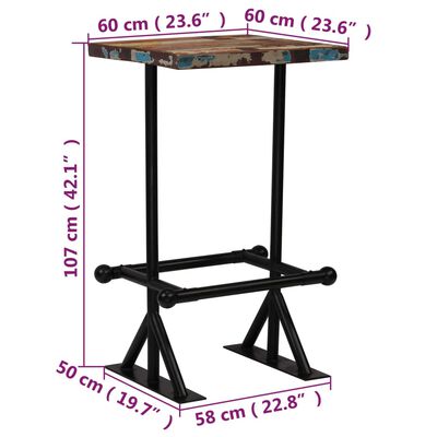 vidaXL Barska miza trden predelan les 60x60x107 cm večbarvna