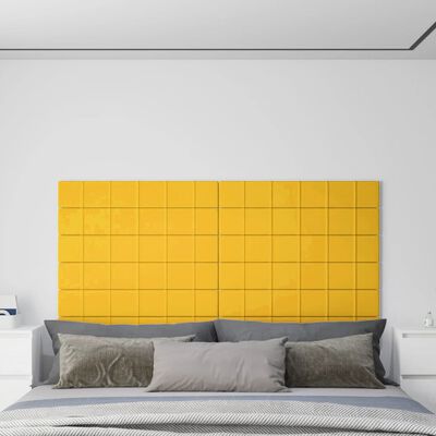 vidaXL Stenski paneli 12 kosov rumeni 90x15 cm žamet 1,62 m²