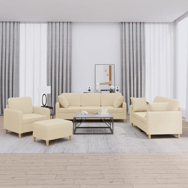 vidaXL Sedežna garnitura 4-delna z vzglavniki krem blago