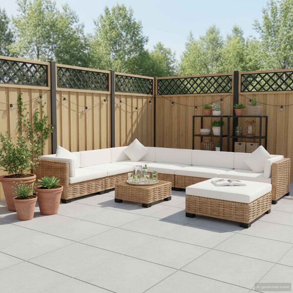 vidaXL Sedežna garnitura 27-delna iz naravnega ratana