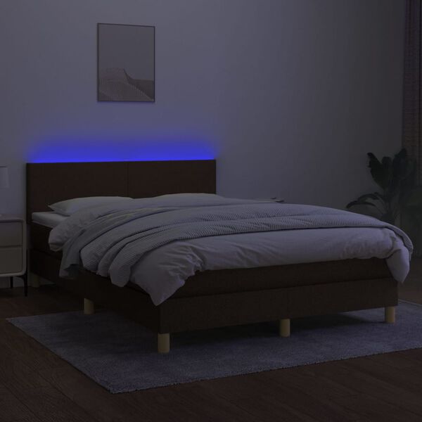 vidaXL Box spring postelja z vzmetnico LED temno rjava 140x190cm blago