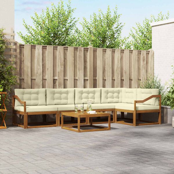 vidaXL Zunanja garnitura za sedenje z blazino 6 pcs Naravna in smetana