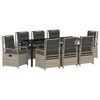 vidaXL Komplet za jedilnico v vrtu 9 pcs Svetlo siva poli ratan
