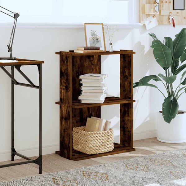 vidaXL Knjižna omara 3-nadstropna dimljen hrast 60x30x80 cm inž. les