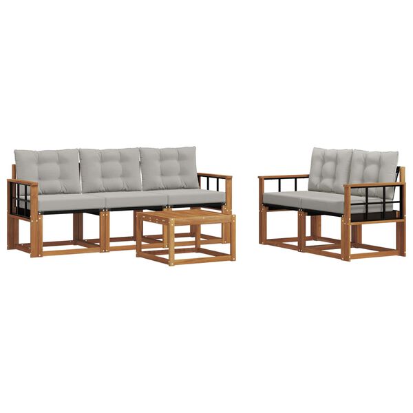 vidaXL Zunanja garnitura za sedenje 6 pcs Naravna in svetlo siva