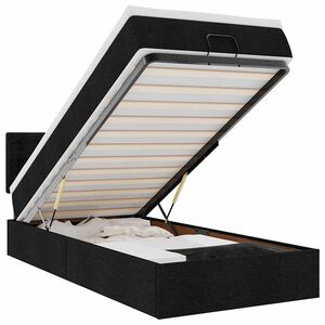 vidaXL Otomanska postelja z vzmetnico črn 90x200 cm blago