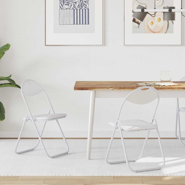 vidaXL Zložljiva stolica 2 pcs Bela 48 x 43,5 x 81 cm Umjetno usnje