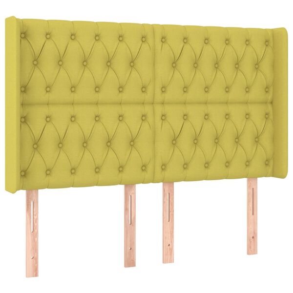 vidaXL LED posteljno vzglavje zeleno 147x16x118/128 cm blago