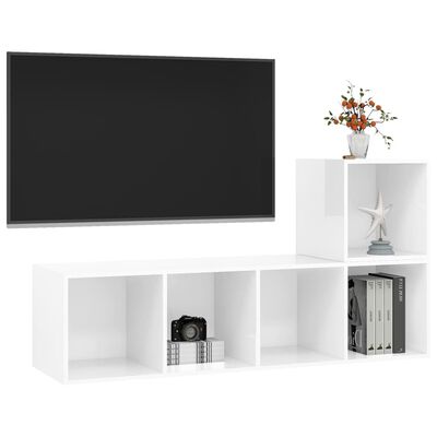 vidaXL TV omarica 2-delna visok sijaj bela iverna plošča