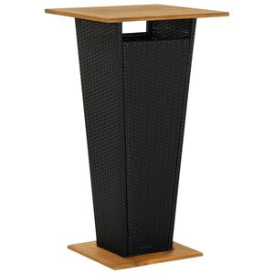 vidaXL Barska miza črna 60x60x110 cm poli ratan in trden akacijev les