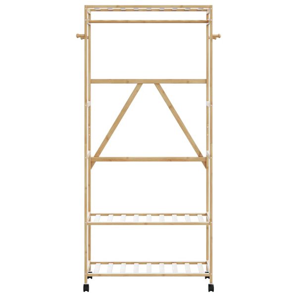 vidaXL Stojalo za oblačila s policami in kolesi 90x40x179,5 cm Bambus