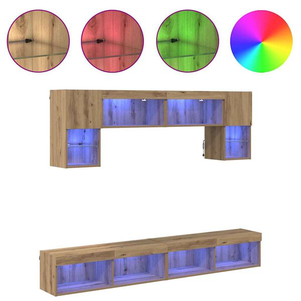 vidaXL TV stenske enote z LED 6 pcs Umetni hrast Konstruiran les