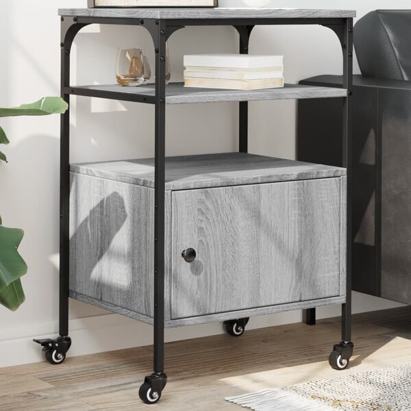 vidaXL Stojalo za tiskalnik 3-nadstropno siva sonoma 50x40x76 cm les