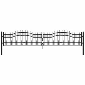 vidaXL Ograjna vrata KAMPEN s kopjem na vrhu črna 394,5 x 78 cm jeklo