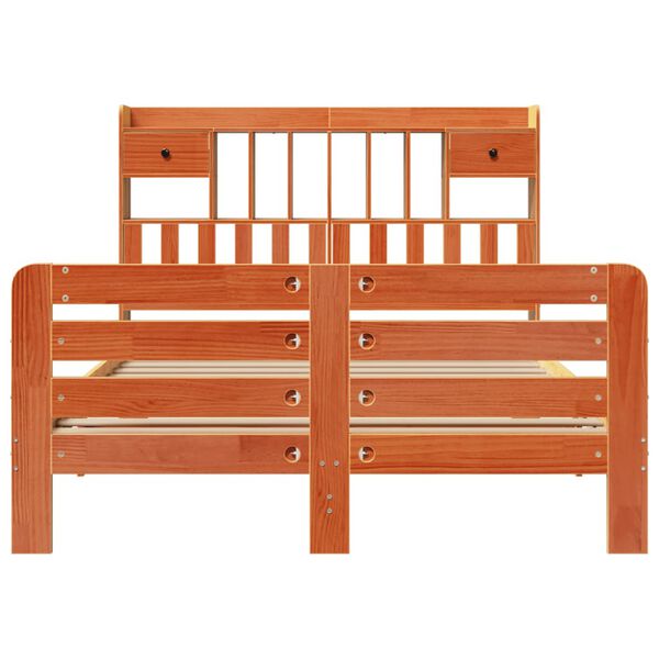 vidaXL Knjižna postelja brez vzmetnice vošč. rjava 140x190 cm borovina