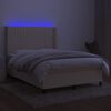 vidaXL Box spring postelja z vzmetnico LED krem 140x190 cm blago