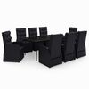 vidaXL Vrtna jedilna garnitura 9-delna z blazinami črn