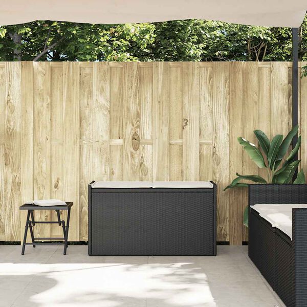 vidaXL Zunanja klop za shranjevanje z blazino Black 100 cm Poly Rattan