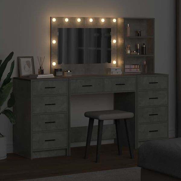 vidaXL Toaletna mizica s predalom 3 pcs Betonsko siva Konstruiran les