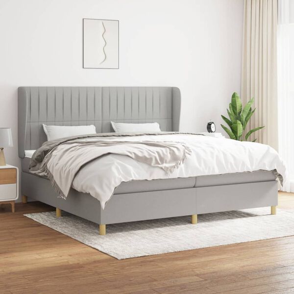 vidaXL Box spring postelja z vzmetnico svetlo siva 200x200 cm blago