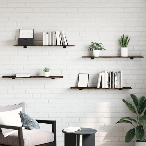 vidaXL Stenske police 4 kosi dimljeni hrast 100x20x1,5 cm inž. les