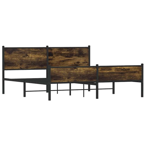 vidaXL Kovinski posteljni okvir brez vzmetnice dimljen hrast 160x200cm
