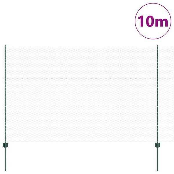 vidaXL Ograja s stebrom Zelena 1,5 x 10 m Jeklo in PVC