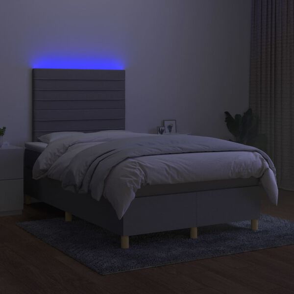 vidaXL Box spring postelja z vzmetnico LED sv. siva 120x200 cm blago
