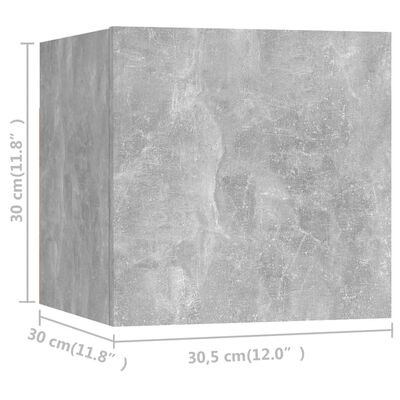 vidaXL Stenske TV omarice 8 kosov betonsko sive 30,5x30x30 cm