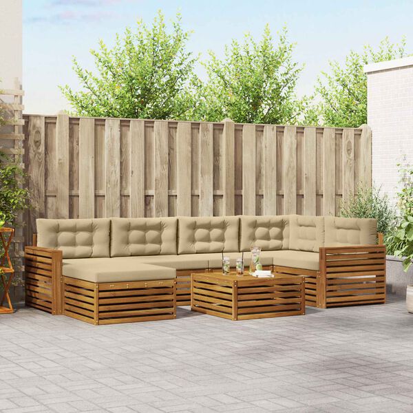 vidaXL Zunanja garnitura za sedenje z blazino 7 pcs Naravna in bež