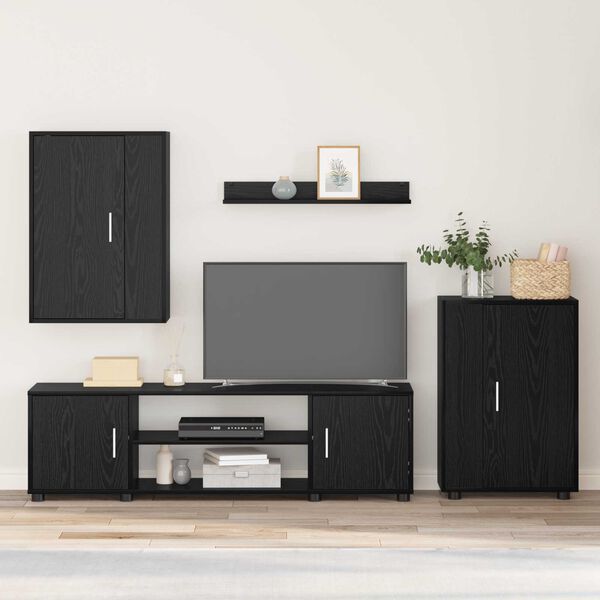 vidaXL Komplet TV omaric 4 pcs Črna Orehovina Konstruiran les