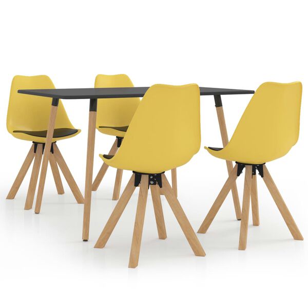 vidaXL Jedilna garnitura 5-delna rumena in črna