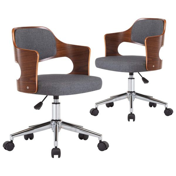 vidaXL Vrtljivi jedilni stoli 2 kosa sivi ukrivljen les in blago