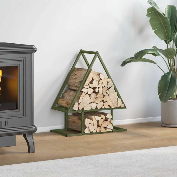 vidaXL Stojalo za drva olivno zelena 50x25x60 cm hladno valjano jeklo