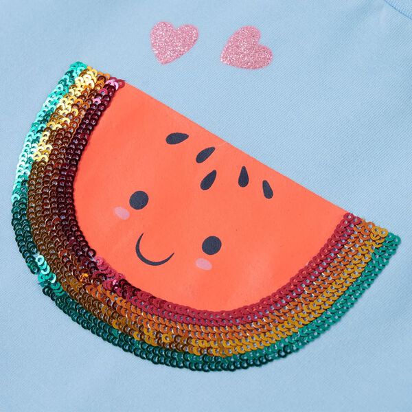 Otroška majica s kratkimi rokavi z volančki svetlo modra 104